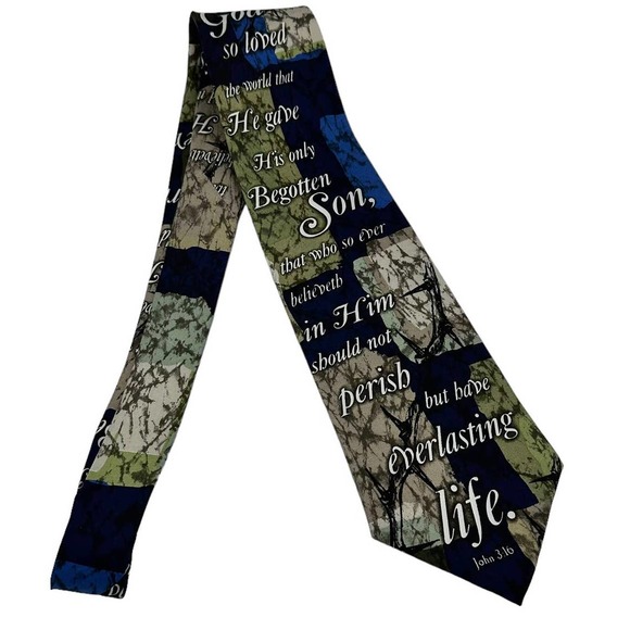 JOHN 3:16 SCRIPTURE ALL OVER PRINT SILK MEN’S TIE - Picture 1 of 2